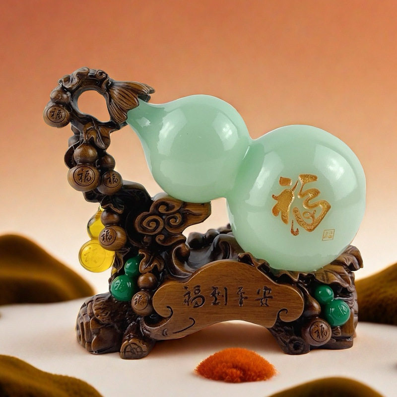 树脂中式葫芦摆件青玉色装饰摆件