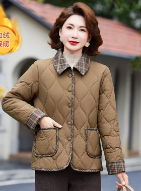 妈妈装秋冬加绒尼丝纺棉服外套2025冬季新款轻薄时尚减龄女棉袄