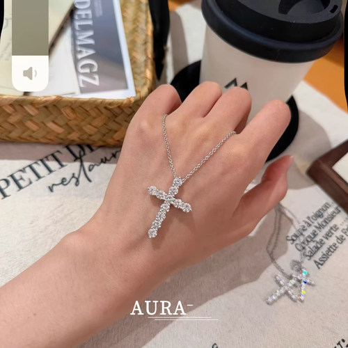 AURA十字架满钻925银锁骨链