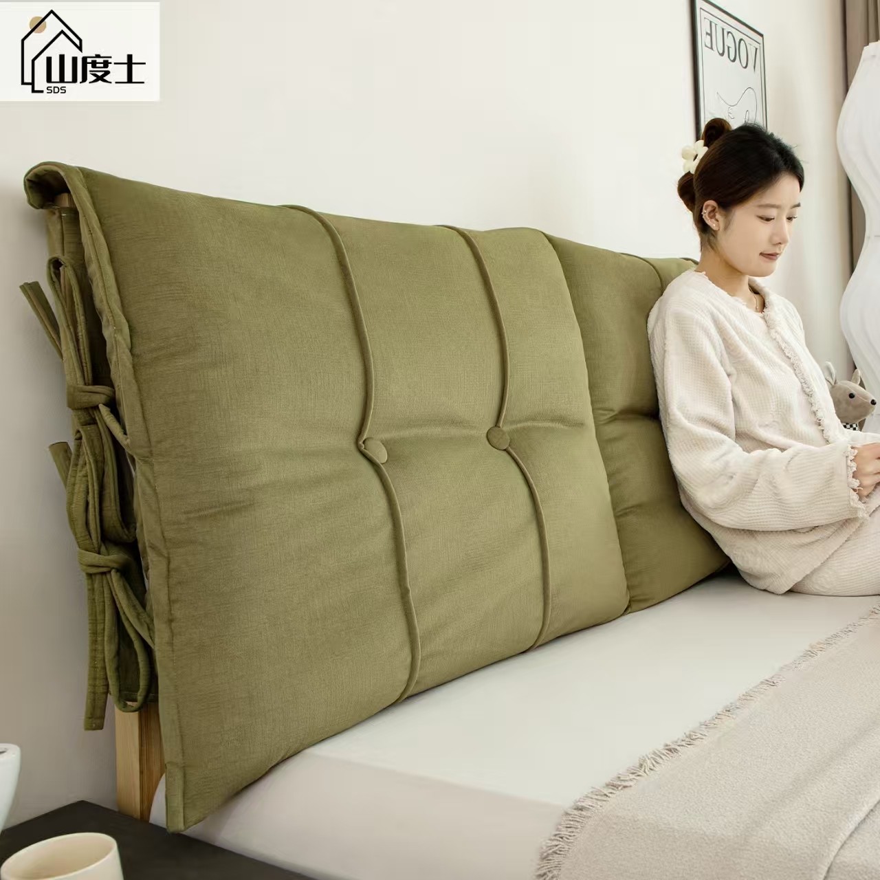 德芙绒奶油风床头套罩软包改造