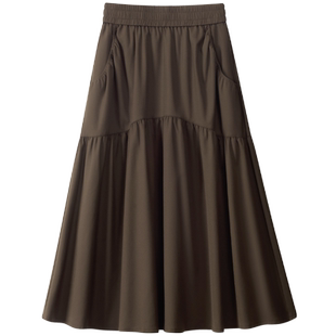 高级感松紧腰半身裙女春秋2026新款高腰显瘦伞裙休闲大摆裙赫本裙