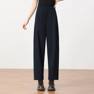 小个子休闲裤 醋酸羊毛呢哈伦裤 松紧腰直筒九分裤 2025新款 厚女冬季