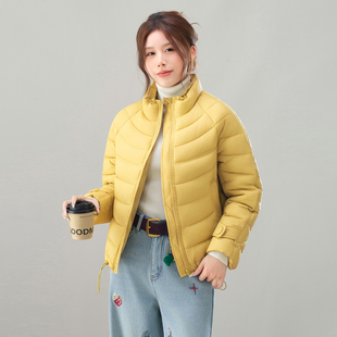 轻薄排骨羽绒棉服短款厚女冬季2025新款立领黄色拉链外套保暖棉袄