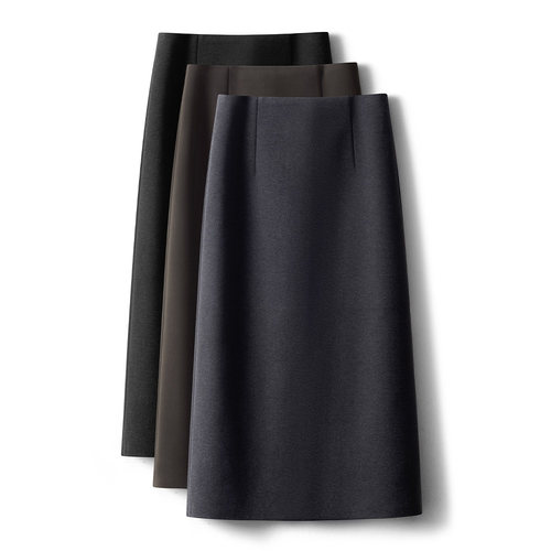 高级灰毛呢半身裙开叉一步包臀裙