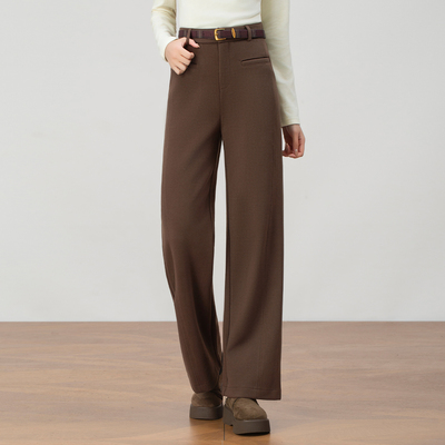 高腰显瘦毛呢阔腿裤厚女冬季2025新款通勤垂坠感窄版直筒休闲长裤