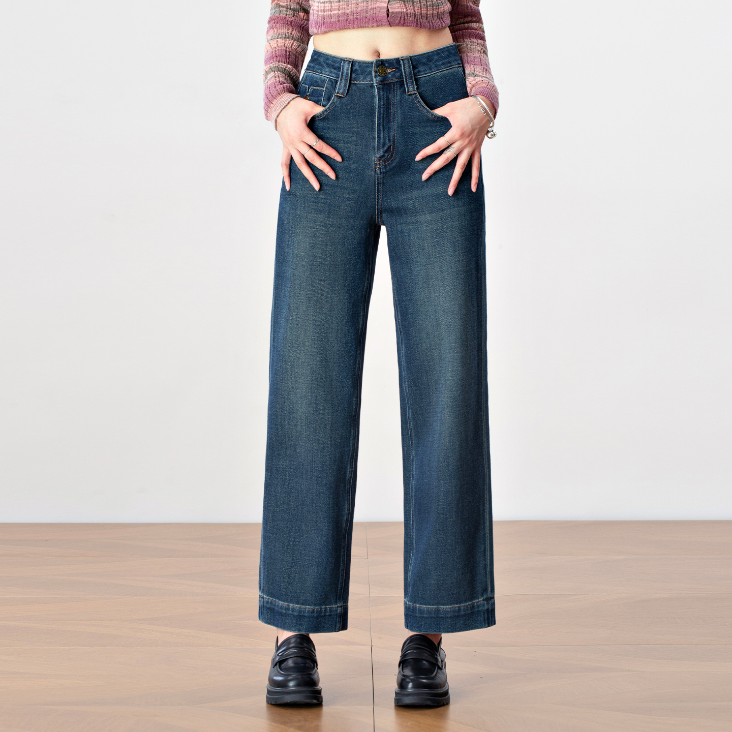 今年流行爆款弹力牛仔裤女秋季2025年新款阔腿裤高腰显瘦九分裤子