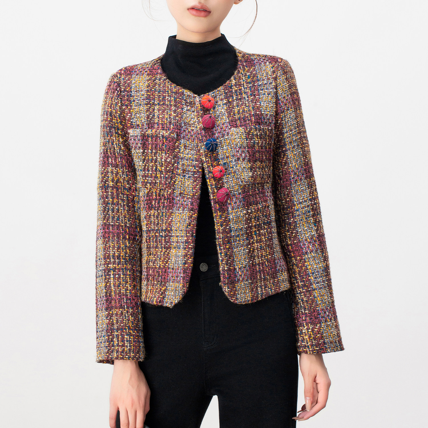 独特短款粗花呢小香风格子外套女秋冬2025年新款气质显瘦上衣外穿,女装/女士精品,短外套,淘宝优惠券,粉丝福利购,淘宝优惠卷