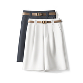 薄款 宽松直筒中裤 西装 女五分裤 夏季 白色高腰阔腿裤 短裤 2025年新款