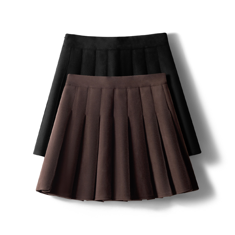 jk毛呢新款咖色高腰显瘦百褶裙