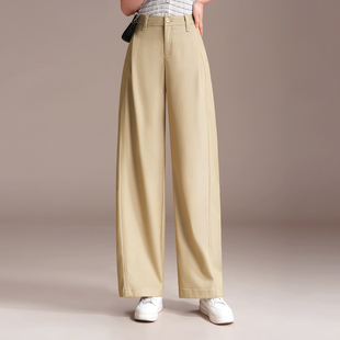 垂感直筒裤 卡其色小个子高腰阔腿裤 遮垮显瘦休闲裤 新款 女2026春季