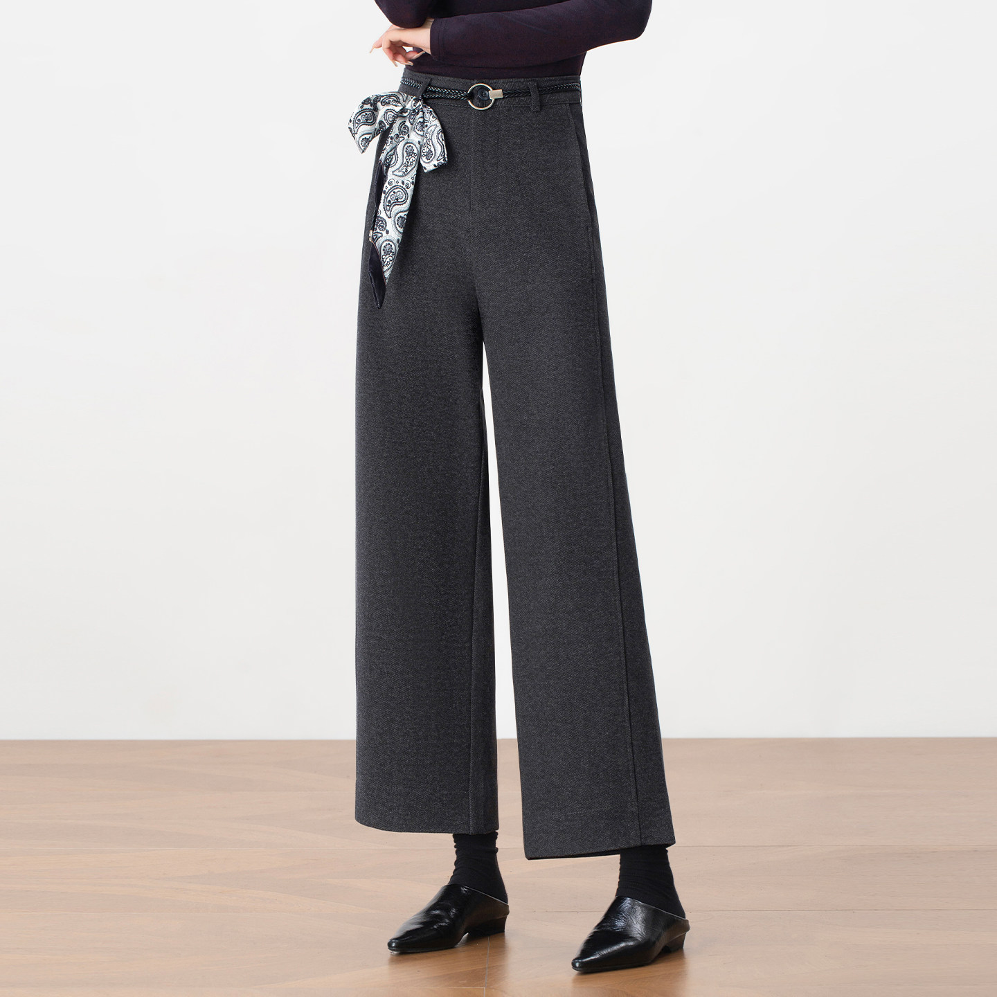 高级感羊毛呢阔腿裤女冬季2025新款八分休闲裤高腰直筒显瘦九分裤