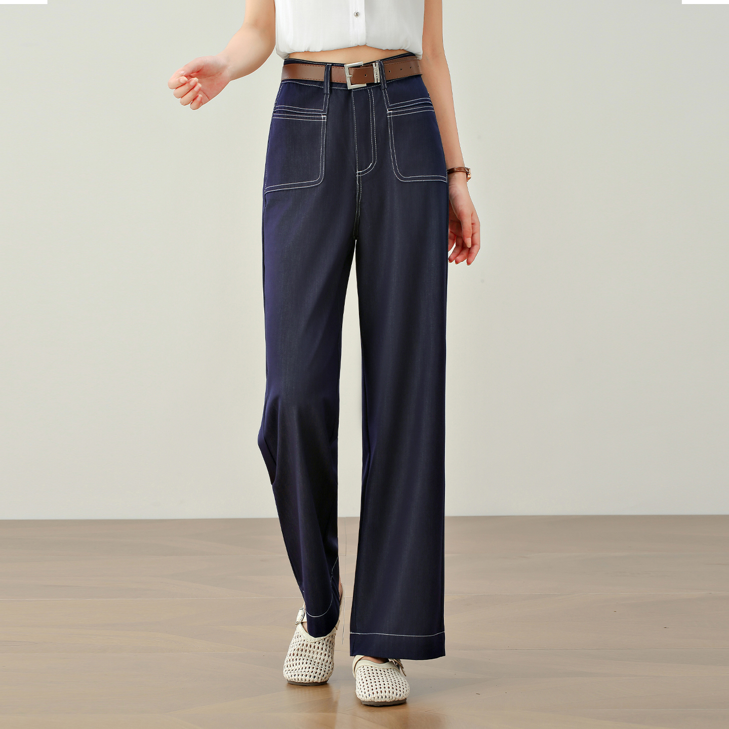 今年流行爆款丹宁蓝牛仔阔腿裤女夏季2025年新款高腰显瘦休闲裤子