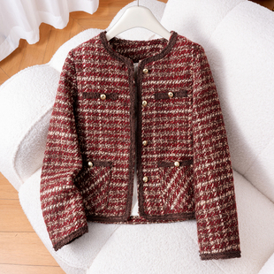 小香风格纹粗花呢短外套厚女冬季2025新款金属扣减龄洋气夹棉上衣
