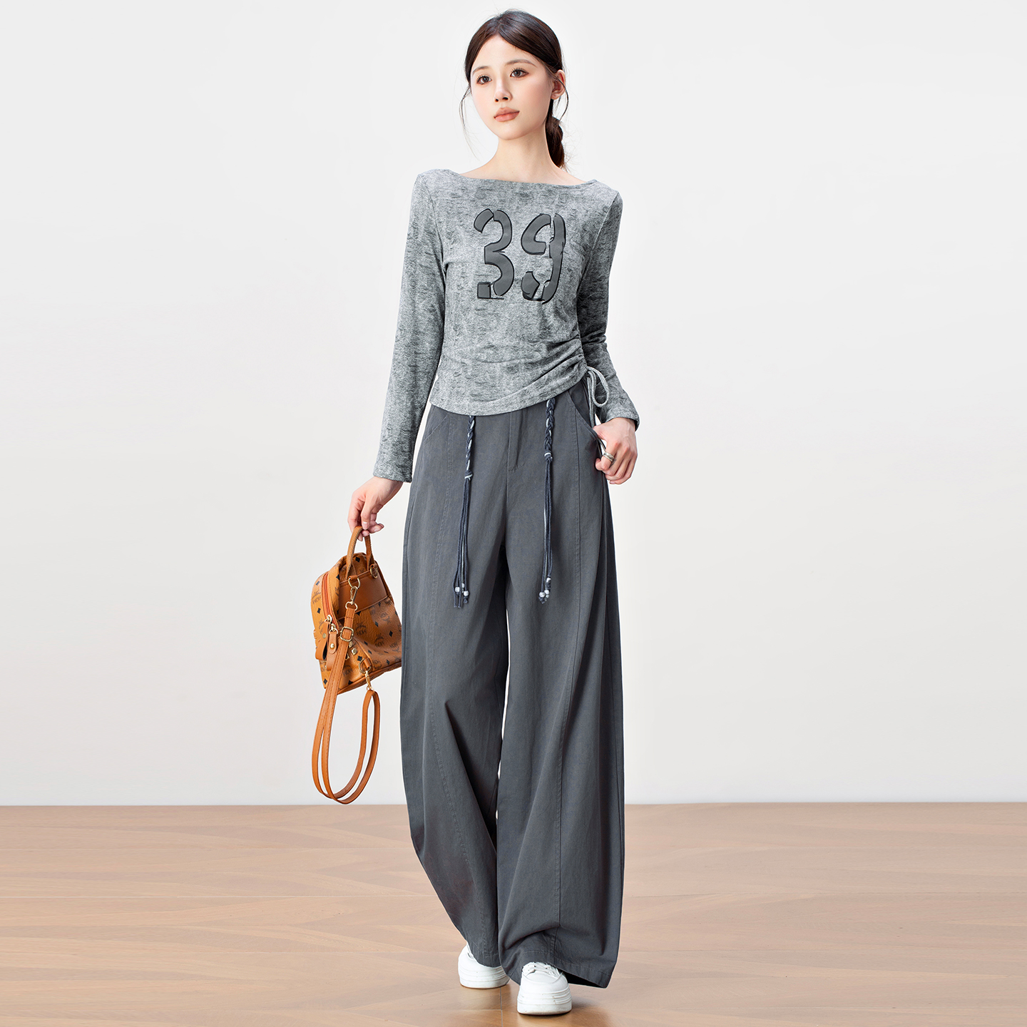 松弛感扎染收腰长袖t恤裤子套装女秋季2025年新款韩版气质两件套