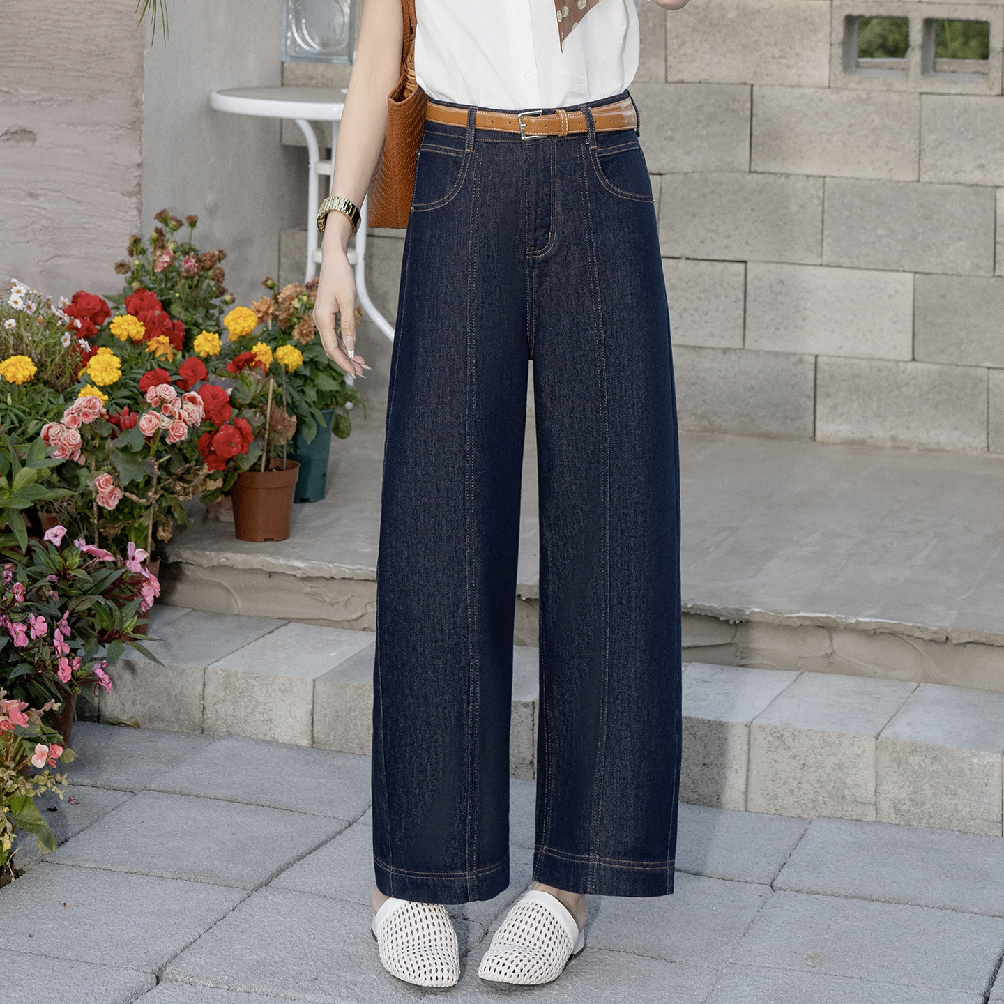 丹宁蓝小个子天丝阔腿牛仔裤女春季2026新款宽松直筒九分裤配腰带,女装/女士精品,牛仔裤,淘宝优惠券,粉丝福利购,淘宝优惠卷