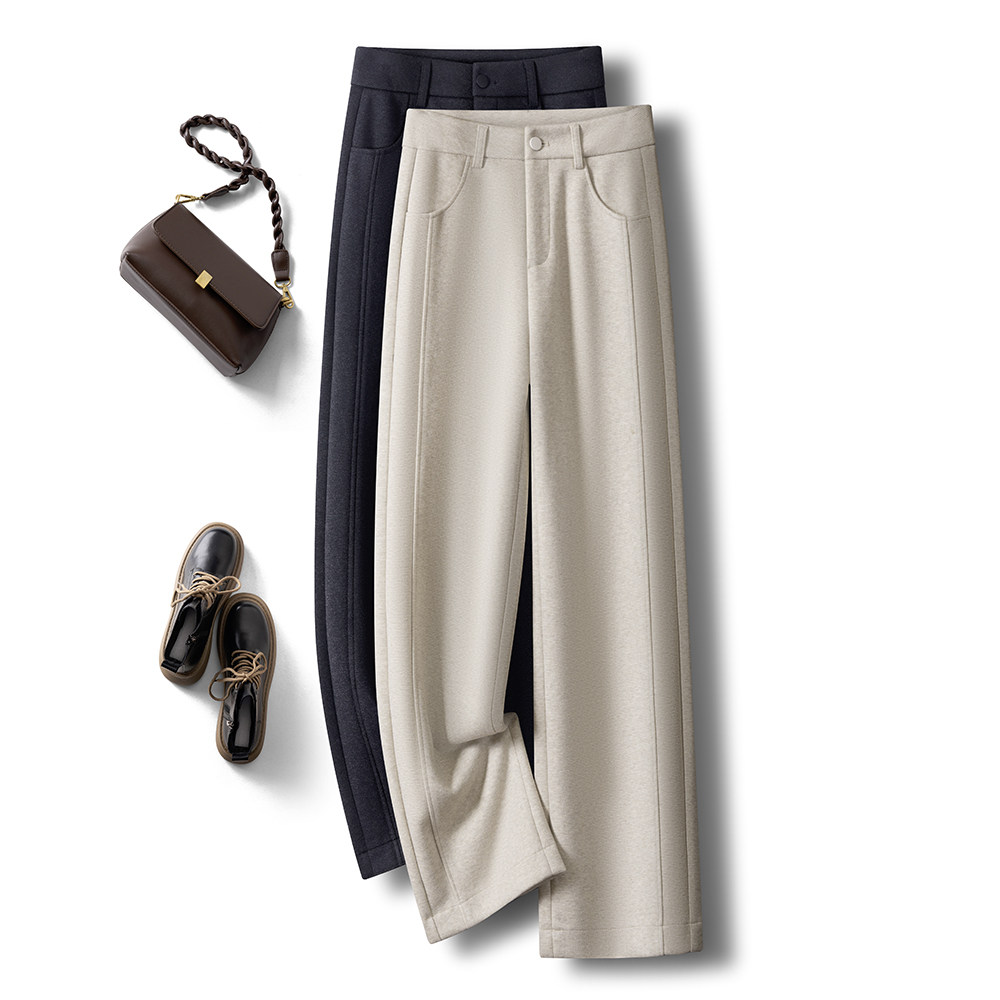 醋酸羊毛呢休闲裤女冬季2025新款加厚糯米裤高腰直筒裤窄版阔腿裤,女装/女士精品,休闲裤,淘宝优惠券,粉丝福利购,淘宝优惠卷