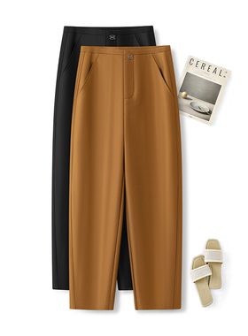 橙色香蕉裤时尚流行西装哈伦裤女夏季2025新镰刀裤宽松显瘦八分裤