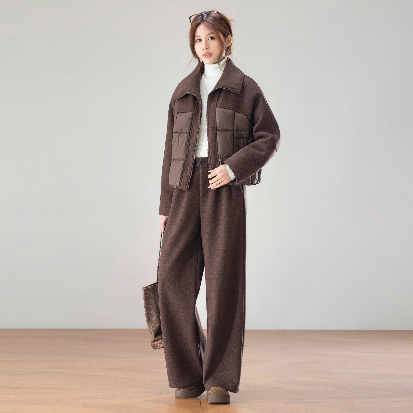 冬季休闲时尚套装厚款女2025新款雪花绒拼接棉衣外套阔腿裤两件套,女装/女士精品,时尚套装,淘宝优惠券,粉丝福利购,淘宝优惠卷