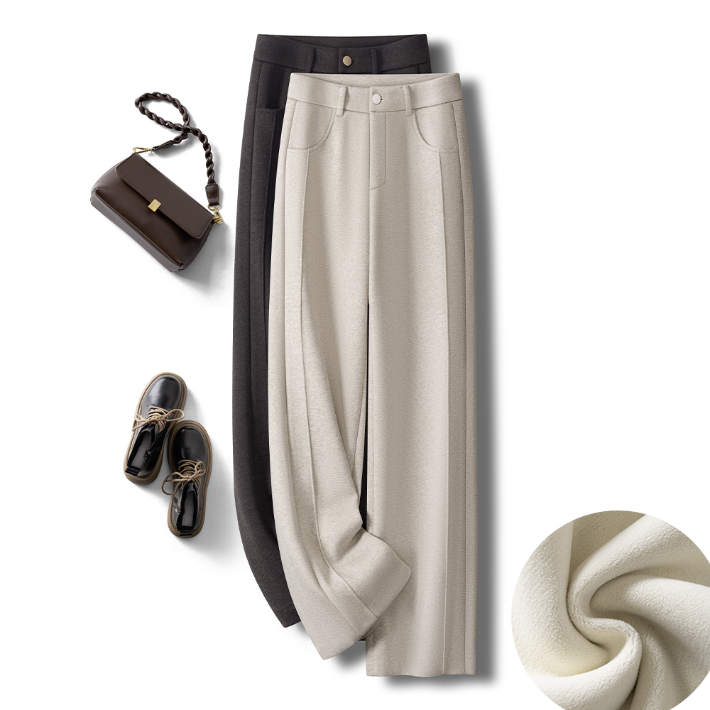 直筒高档加绒羊毛呢长裤