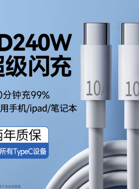 艾胜者双Typec数据线pd双头240W快充适用华为vivo小米OPPO苹果笔记本电脑平板pad车载10A闪充加长3米2米