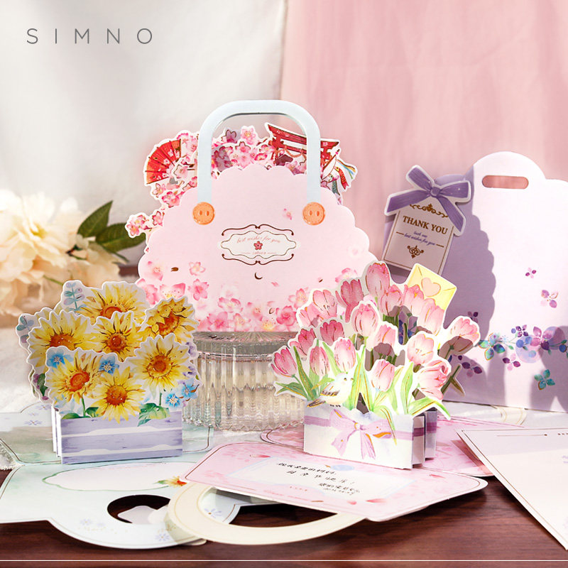 情人节贺卡3d立体韩国创意可爱鲜花束感恩老师祝福手写生日卡片