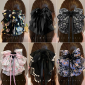 碎花蝴蝶结飘带抓夹女大号2025新款 高级感发夹后脑勺半扎发卡头饰