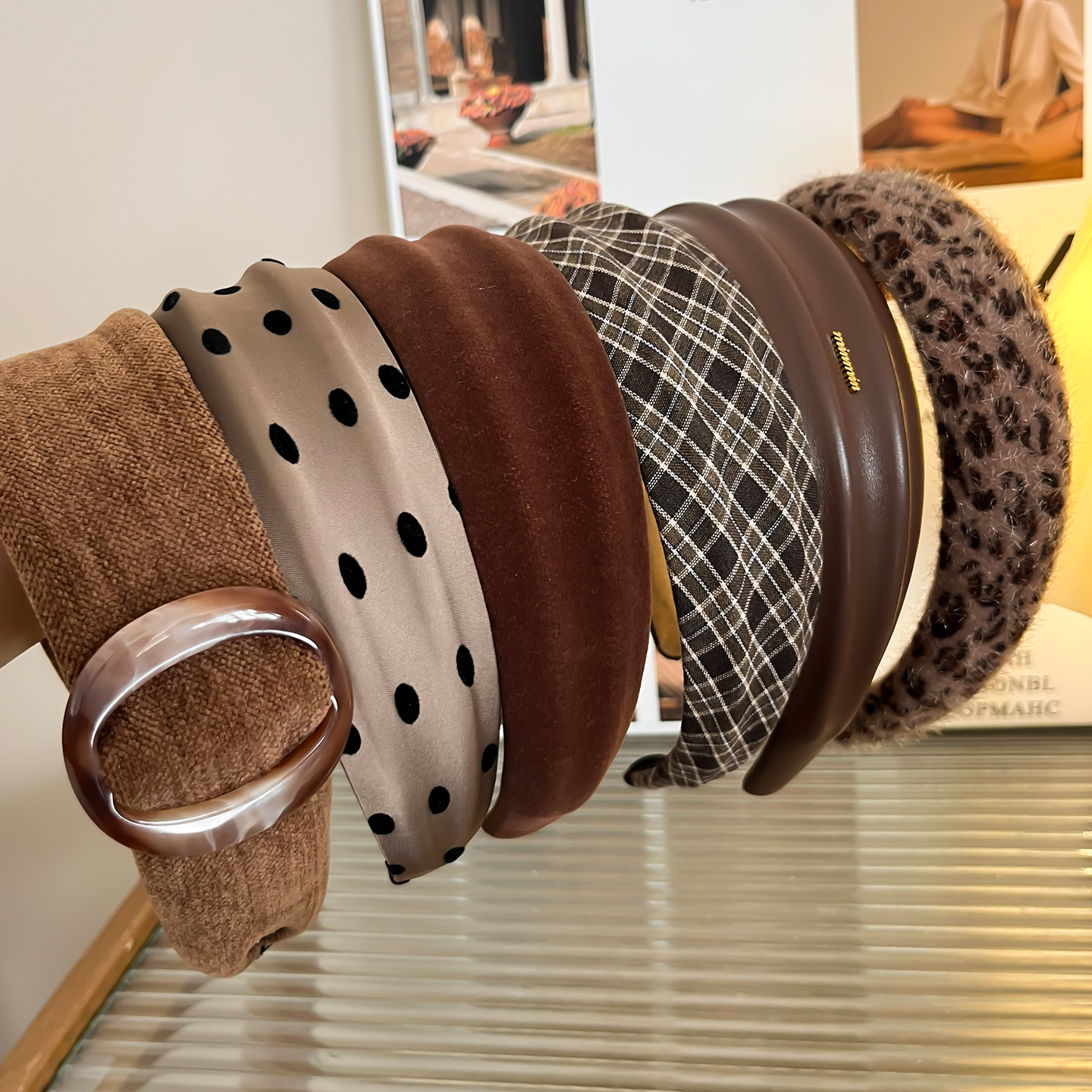 秋冬复古咖色高颅顶发箍