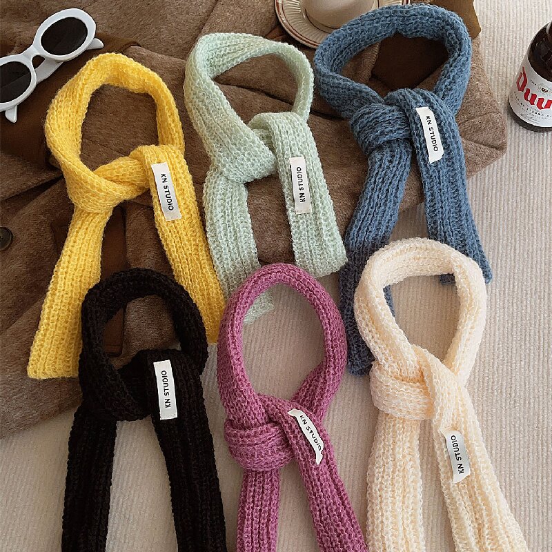 日系细窄长条针织围巾女秋冬