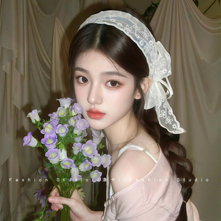 法式蝴蝶结蕾丝宽边飘带发箍女夏季田园风头箍2025新款氛围感发饰