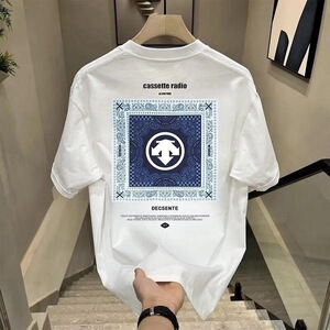 潮牌男士欧货新款重磅纯棉短袖T恤男帅气字母印花圆领半袖上衣服