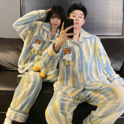 全棉纯棉2025新款情侣睡衣秋冬季珊瑚绒加厚加绒可爱男女士家居服