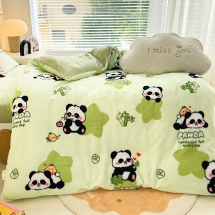 加厚牛奶绒被套单件冬季双面加绒被罩珊瑚绒法兰绒学生儿童幼儿园