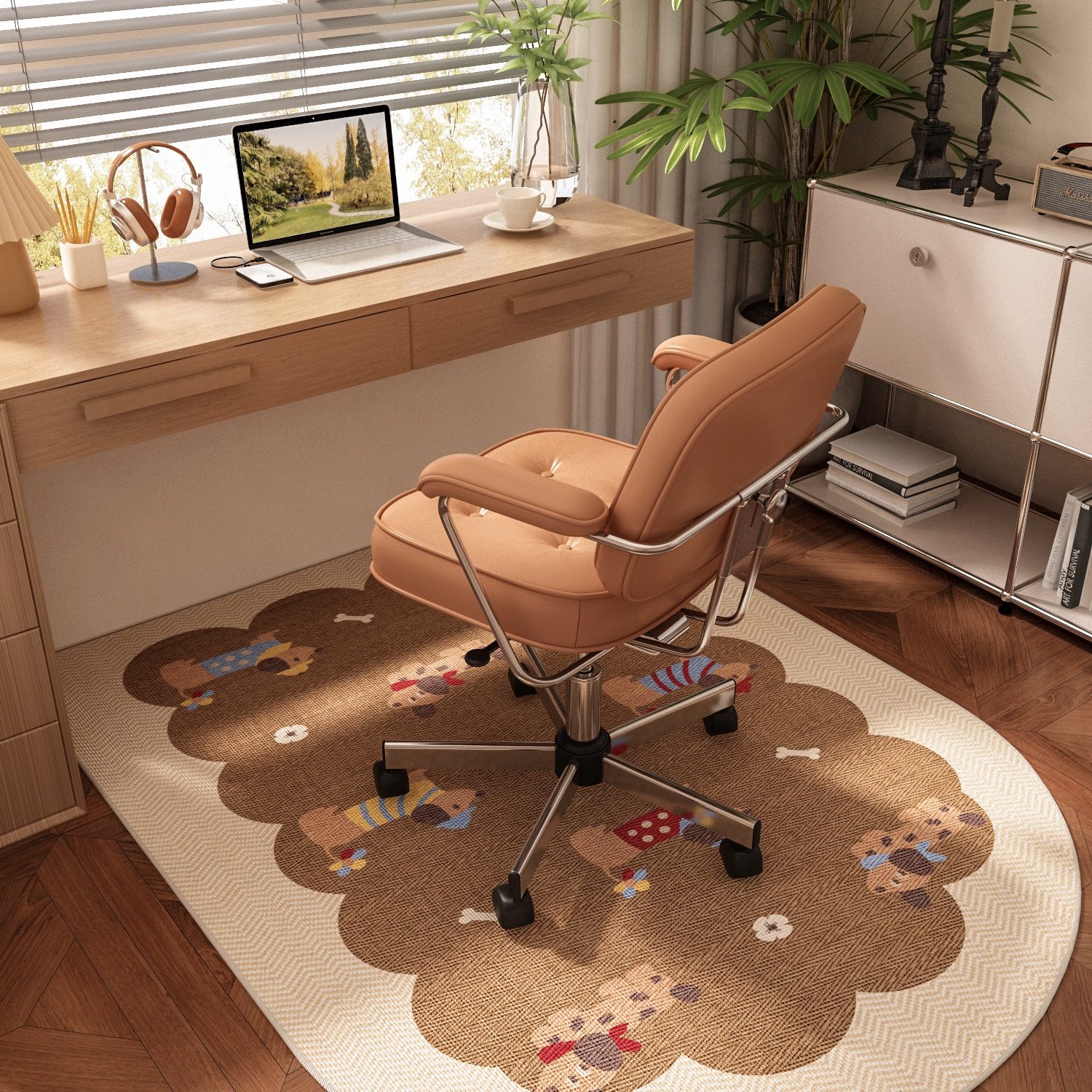 书房地毯卧室仿剑麻电脑书桌学习椅子隔音地垫免洗可擦滑轮转椅垫