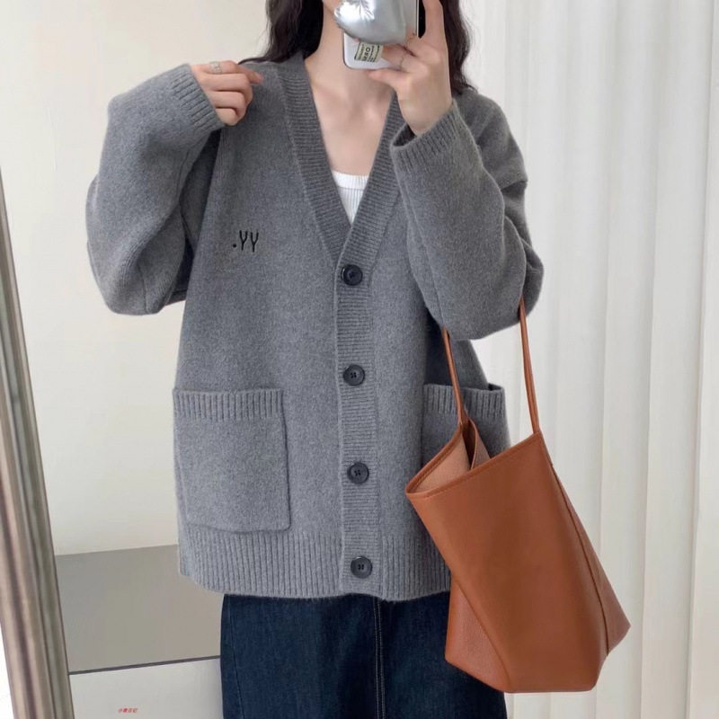 复古慵懒风大口袋毛衣外套女2025秋冬新款外穿宽松中长款针织开衫