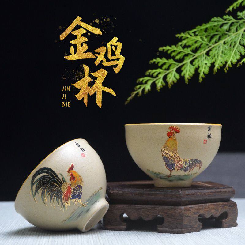 粗陶仿古鸡缸杯品茗杯斗彩鸡公杯喝茶主人杯个人单杯茶杯茶碗茶盏