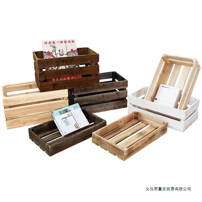 木箱子储物箱定 制复古实木收纳箱装饰大道具超市水果木框小木箱