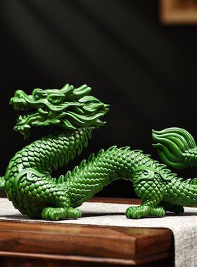 绿色龙摆件实木青龙工艺品木质家用房屋东南缺角补角木雕五爪神龙