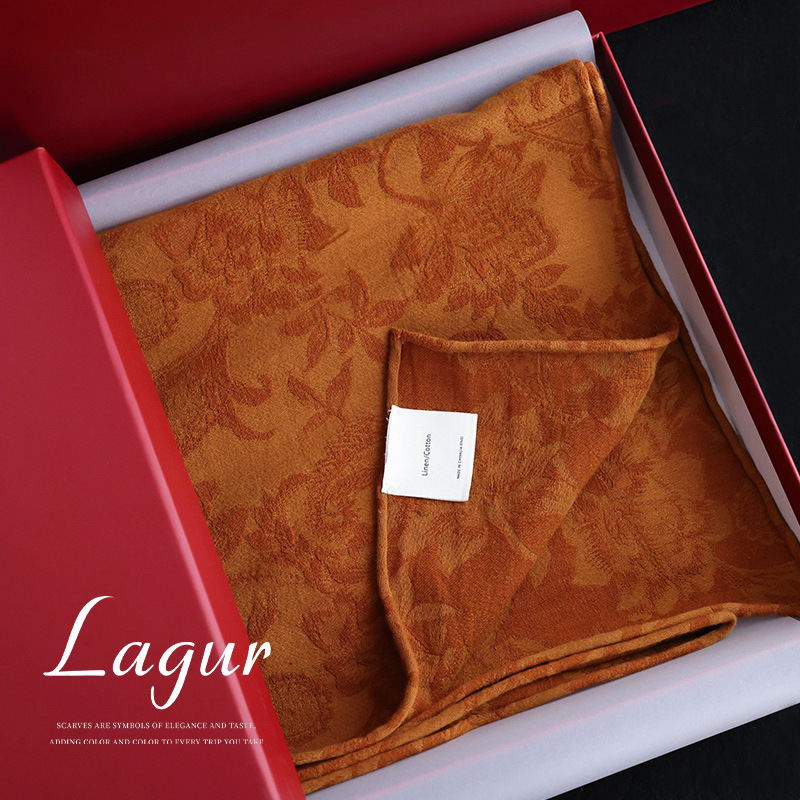 高贵细麻提花丨新中式天然棉麻匠心卷边重磅围巾古典韵味冬季女士