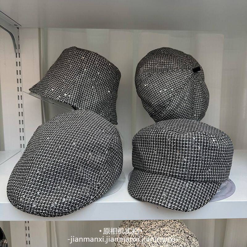 个性亮片前进帽八角帽水桶帽渔夫帽秋季新款显脸小画家帽蓓蕾帽