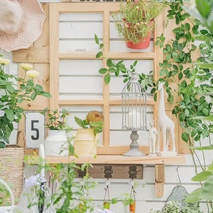 家居摆件实木做旧窗框窗格背景道具橱窗甜点蛋糕花店拍摄布景壁饰