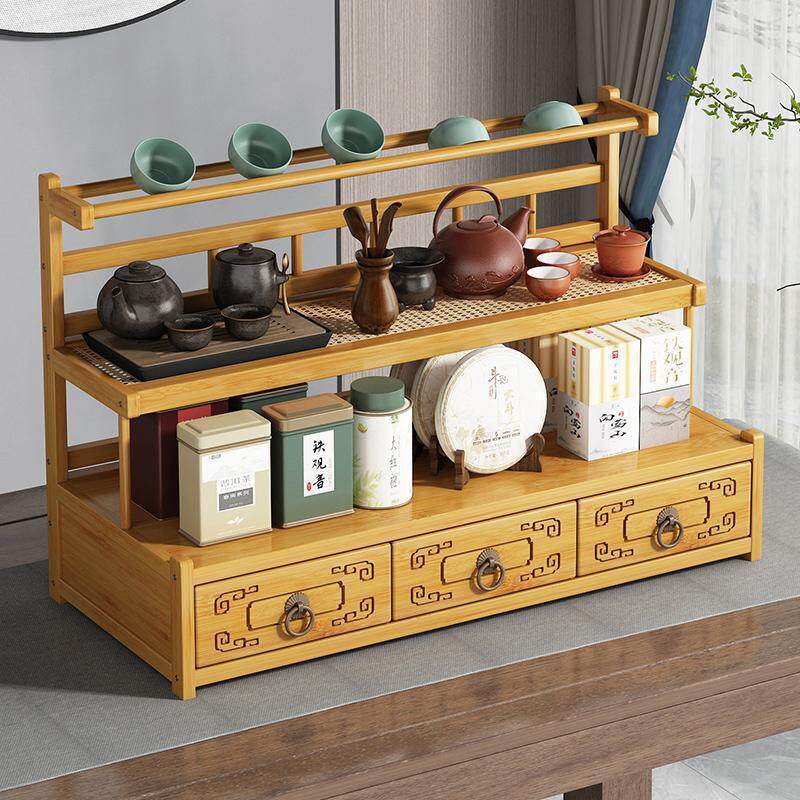 台上博古架小型桌面新中式茶具摆件收纳架客厅桌上茶饼茶壶置物架