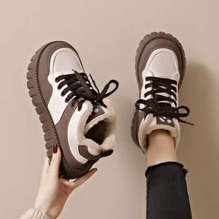 女2025冬季 KT2512 新款 保暖休闲棉鞋 学生ins韩版 加绒高帮小白鞋