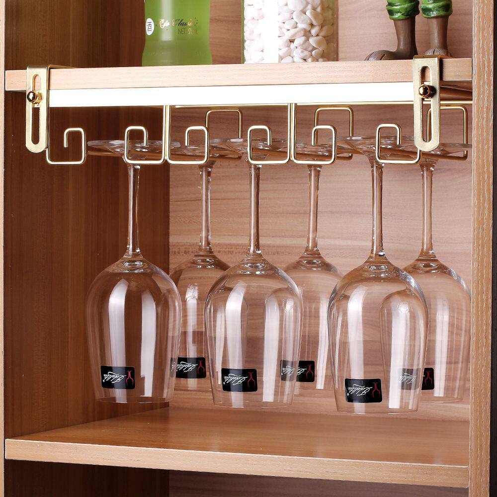 倒挂红酒杯架免打孔悬挂高脚杯橱柜下家用收纳架子置物架高档轻奢