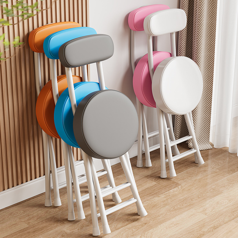 可折叠椅子带靠背家用圆凳子出租房用餐椅便携大学生宿舍小型久坐