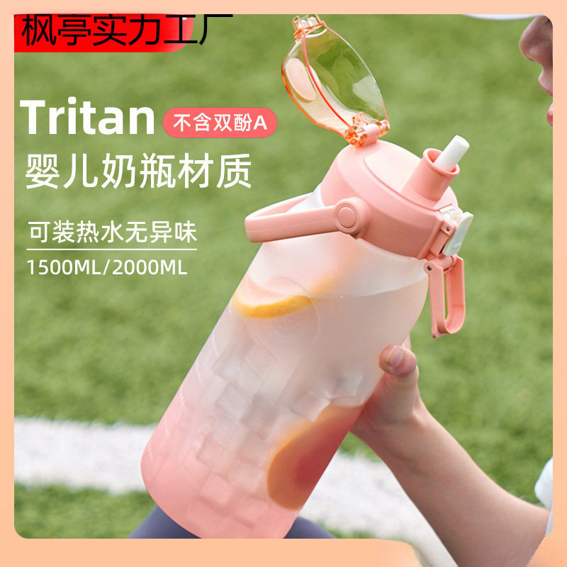 2025新款水杯大容量便携磨砂塑料杯子儿童吸管耐高温奶瓶材质包邮