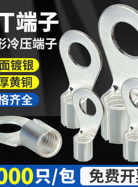 OT圆形冷压接线裸端子铜鼻接头O型圆孔接地线耳2.5/4/6/10/16平方