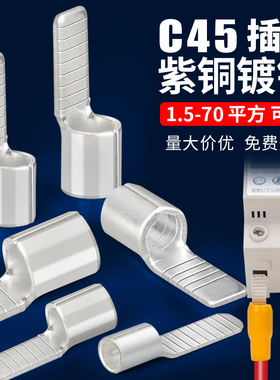 C45空开接线端子插针插片空气开关紫铜线鼻子电线接头冷压并线耳