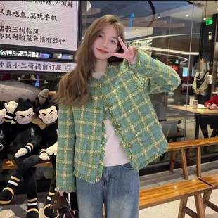 外套女春秋款 早秋冬装 感炸街上衣小香风绿色短款 法式 2025新款