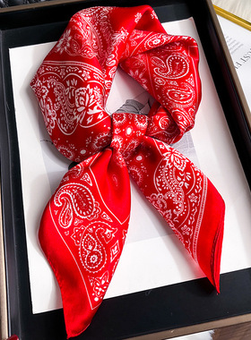 中国红色腰果花丝巾70真丝小方巾女春秋杭州丝绸桑蚕丝民族风