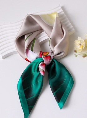 70cm丝巾小方巾高级感韩版百搭职业仿真丝领巾复古印花绑包丝巾